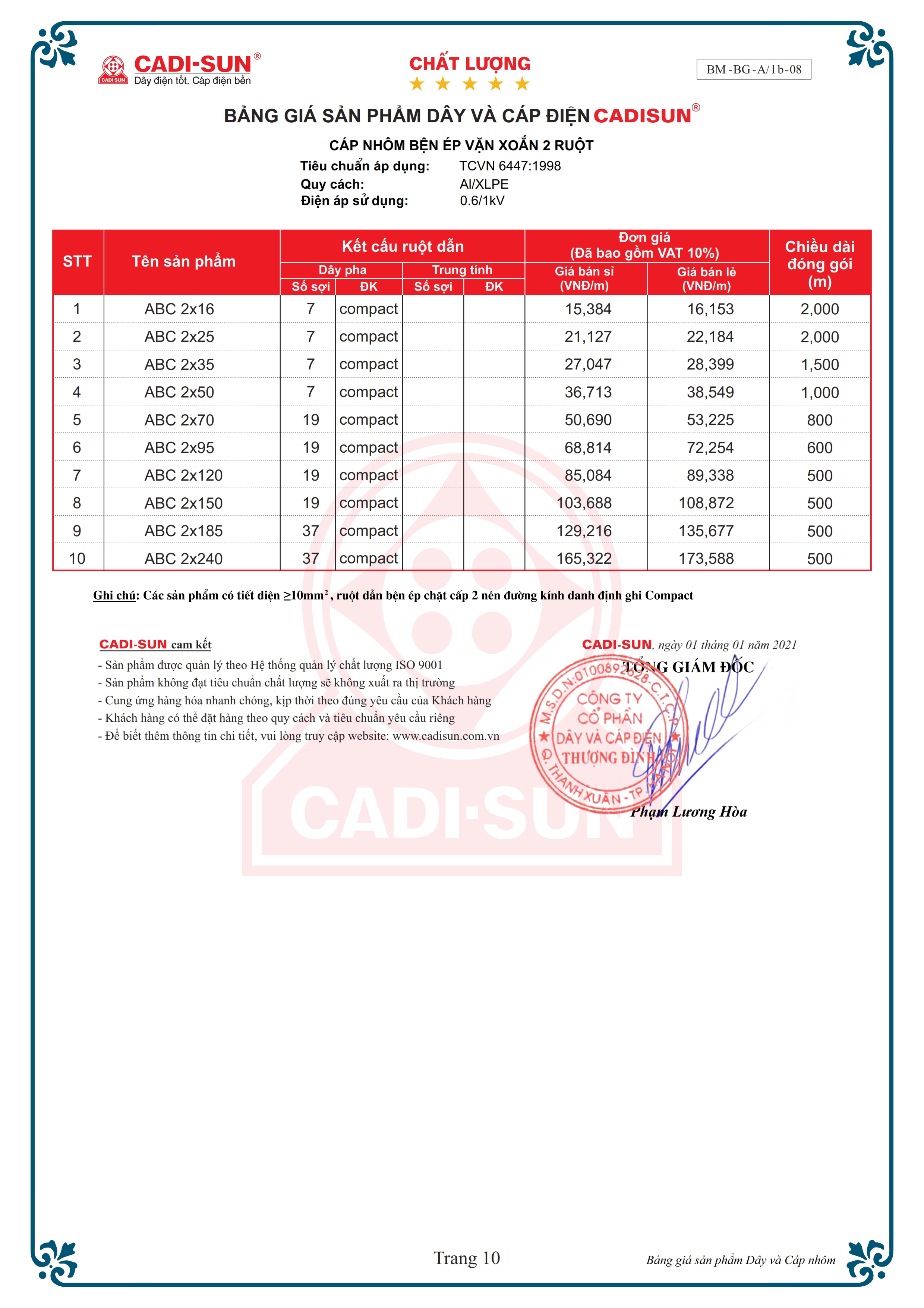 Báo giá dây cáp điện lõi nhôm