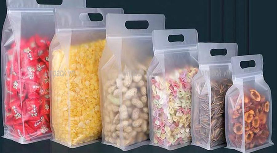 Túi zipper 4 cạnh đục lỗ xoài Túi zipper quai xách, tui zipper quai xach, túi zip có quai, tui zip co quai, túi zipper đục lỗ xoài, tui zipper duc lo xoai