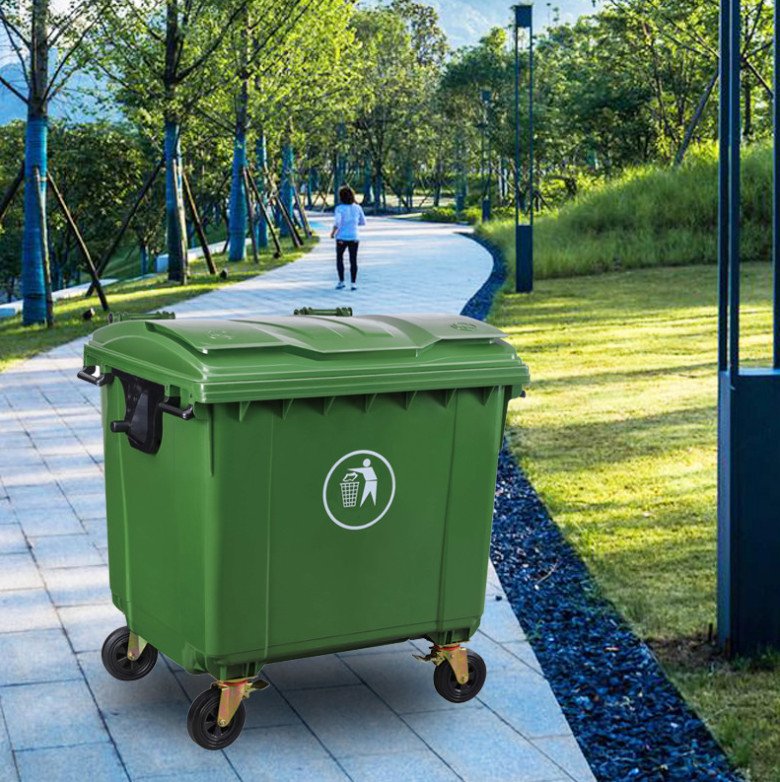 Thùng rác 660 lít HDPE màu xanh thung rac nhua 660 lit hdpe